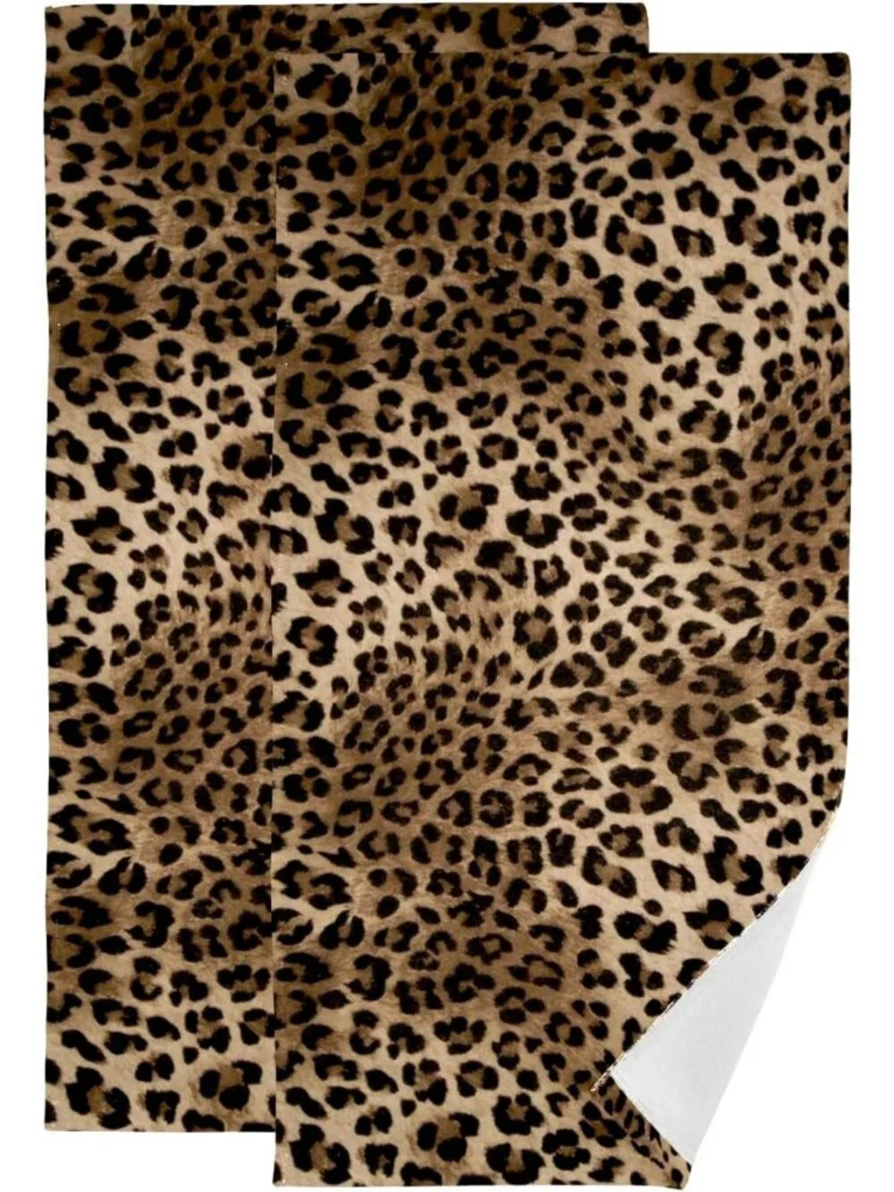 2 Pack Brown Leopard & Black Cheetah Hand Towels - Soft Absorbent Animal Print